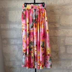 Elegant Floral Maxi Skirt in Pink and Yellow